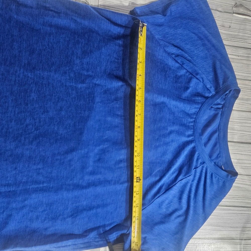 Asics Womens Blue Heathered Short Sleeve Athletic Training Top Mesh Back 12851 - Picture 3 of 5